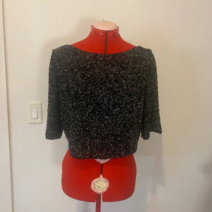 coast beatifull heavy sequins crop top, black and silver, preowned size 8
